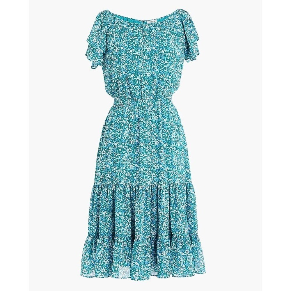 J. Crew Teal Blue Purple Green Tiered Floral Dress Sz 2 Lined Long Back Zipper